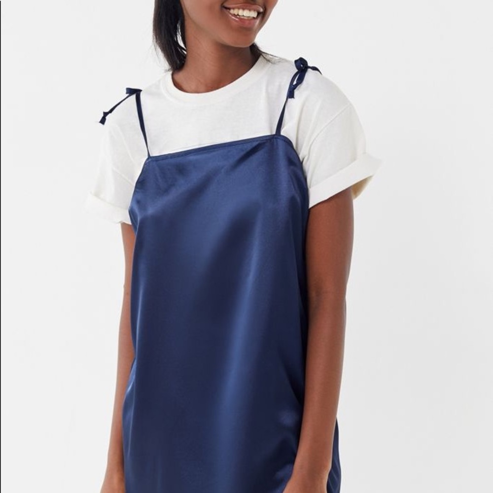 URBAN OUTFITTERS BLUE SATIN SLIP DRESS